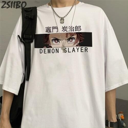 Harajuku Mens tshirt Demon Slayer Printed Unisex Short Sleeve T shirt Cool Cartoon Anime Casual T-shirt Male Streetwear Tops