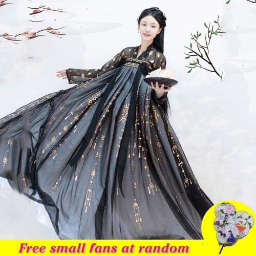 Hanfu Black Fairy Clothing Suit Gold Sequin Coat Chinese Dance Costume China Festival Outfit Performance Stage Dress Hanfu 3271