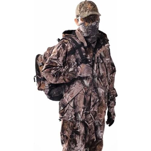 Autumn and winter winter waterproof jacquard bionic camouflage camouflage fleece lining hunting auspicious suit suit pants