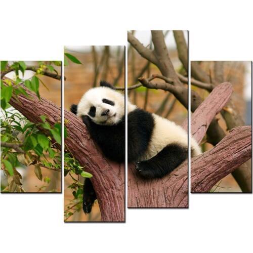 4 pieces / set of sleep on the trees Panda painting art wall living room decoration canvas painting paint in the paint framed