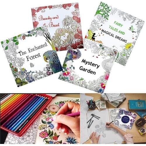 English Adult mystery Garden Treasure Hunt Coloring Painting Book