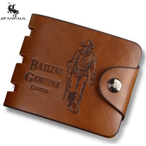 JIFANPAUL New Mens Short Wallet Retro Hunter Wallet European and American Style Large Capacity Buckle Wallet