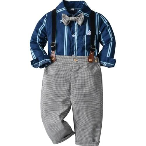 2021 Christmas Sets Boys Gentleman Clothing Autumn Kids Formal Suits Long Sleeve Shirt+Suspenders Trousers Casual Boy Clothes