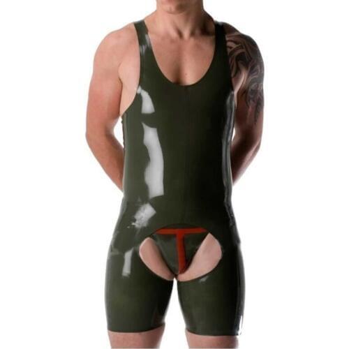 Cool army green leotard Fetish mens crotchless latex bodysuit (without panties)100% handmade