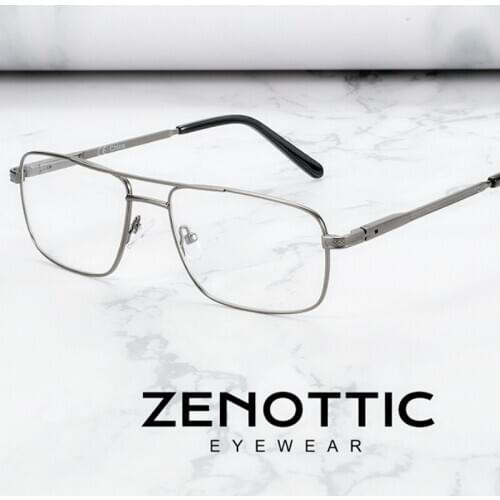 ZENOTTIC Square Shape Alloy Glasses Frame Men ull Rim Optical Prescription Eyeglasses Clear Lens Double Bridge Spectacles Frames