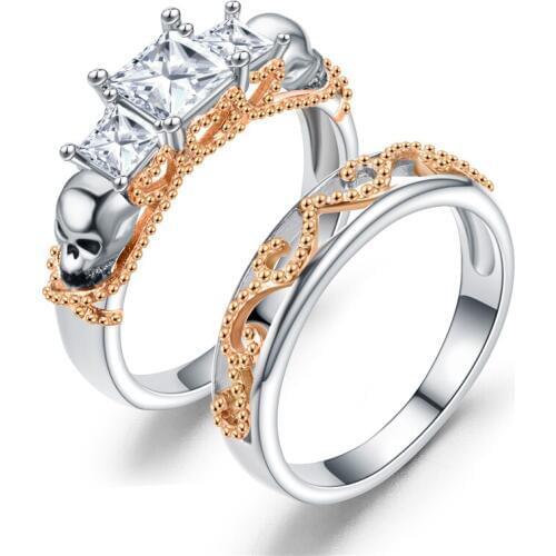 Hot Sale Punk Zircon Black Gold Color Skull Ring For Women Party Jewelry