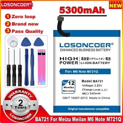 LOSONCOER 5300mAh BA721 For Meizu Meilan M721Q Note 6 M6 Note M721H M721L Mobile Phone Battery+Quick Arrive