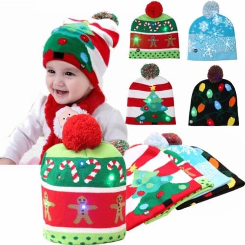 4 Colors Cute 1pc LED Warm Party Adult Kids Girl Knitted Dress Up Luminous Christmas Hat Caps