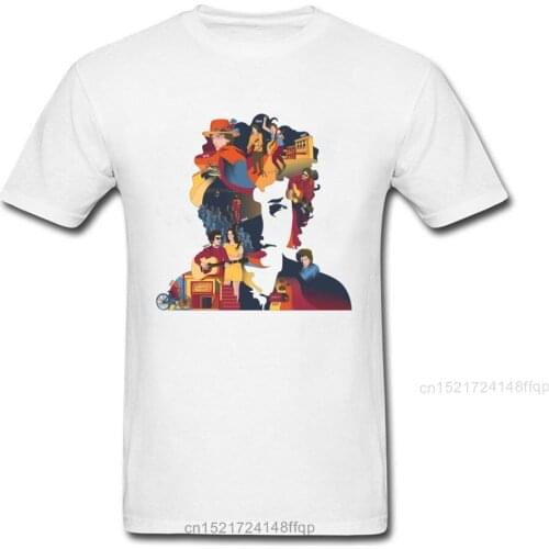 Bob Dylan Folk Singer Star Tour Concert Cartoon Portrait Print Men White T-shirt Casual Style Short Sleeve Top T Shirt