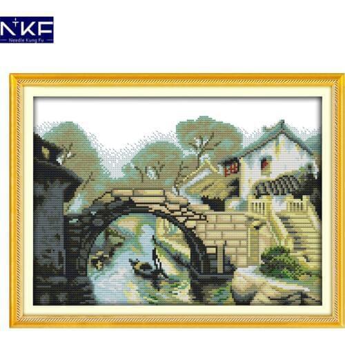 NKF Memory of Jiangnan Chinese Cross Stitch Pattern DIY Kits Needlework Embroidery Painting Cross Stitch Sets for Home Decor