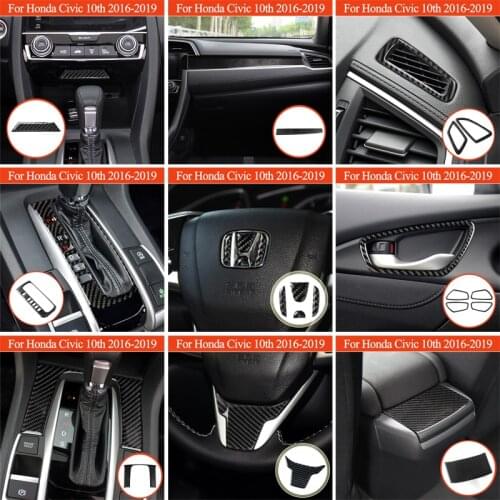 Carbon Fiber Stickers For Honda Civic 10th 2016-2019 Car Door Central Control Air Vent Outlet Gear Shift Panel Decor Accessories