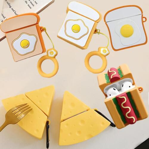 3D Cute Cheese Egg Toast Wireless Earphone Earpods Case for Apple Airpods 1 2 Simulation Food Hot Dog Headset Protective Cover
