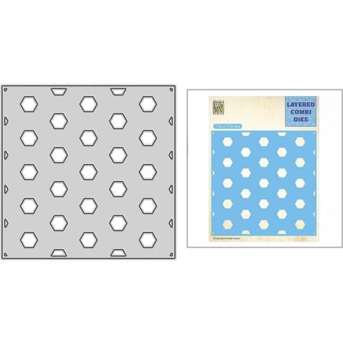 2021 New Layered Hexagon Plate Background Metal Cutting Dies for DIY Scrapbooking and Card Making Paper Craft Embossing No Stamp