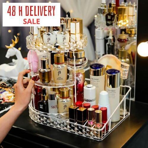 Makeup Organizer Transparent Cosmetic Storage Box Rangement Organizador Lipstick Display Stand Plastic 360-degree Rotating