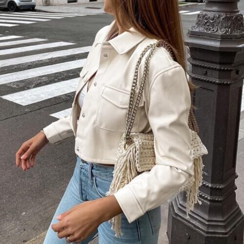 Basic Long Sleeve Leather Jacket 2021 Autumn Women Black Streetwear Black Women Cropped Jacket Y2k Gothic Vintage 90s Outfits