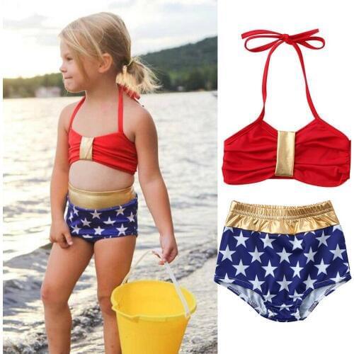 1-6Y Summer Holiday Toddler Baby Girls Beachwear Bikini Sets Swimsuit Star Print 2PCS Bathing Suit Beachwear