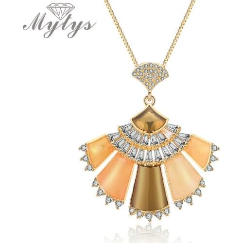 Mytys Sector Shape Flower Petals Pendant Necklace Enamel Jewelry Women Fashion Party Statement Necklace Unique Design CN404