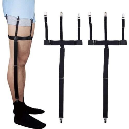 Mens Fashion Adjustable Elastic Shirt Stays Upgraded Trident Shirt Suspenders Holders Sock Garters Straps Non-slip Clamp Black
