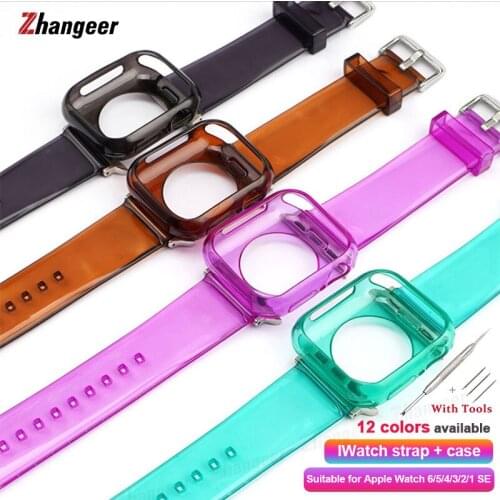 Newest Strap Suit for Apple Watch Band Series 6 SE 5 4 3 2 1 Transparent for Iwatch bracelet+protective case 38mm 40mm 42mm 44mm
