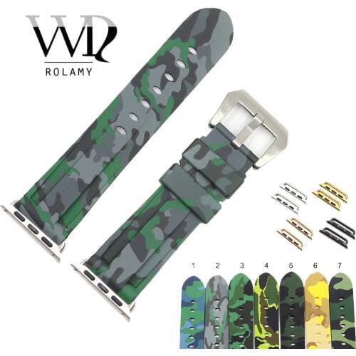Rolamy 38 40 42 44mm Camo Grey Black Green Pure Silicone Rubber Replacement Wrist Watchband Strap For Iwatch Series 4/3/2/1