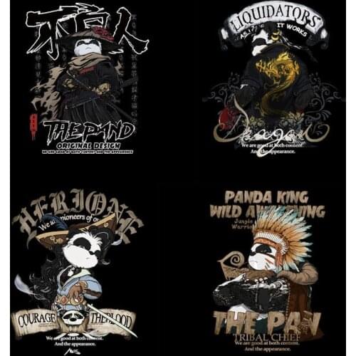 Cute Anime animal panda Heat Transfer Set Iron on Transfer Patch for T-shirts Boy Kids Clothing DIY Thermo Stickers on Clothes