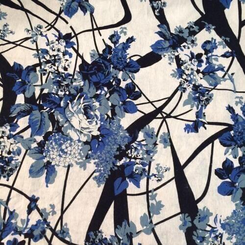 Blue and white cotton linen blue rose flower cloth for DIY fabrics tablecloth curtain clothes dress sewing patchwork home decor