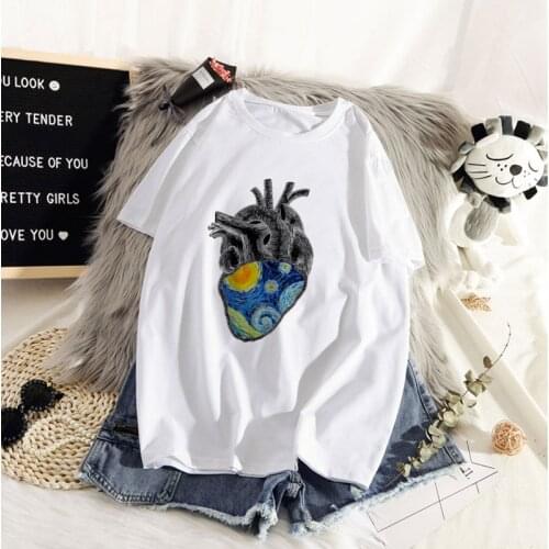 Magic Van Gogh world Print T shirt Women Fashion Tshirt O neck Short Sleeve Harajuku T shirt White Tops Female Tops