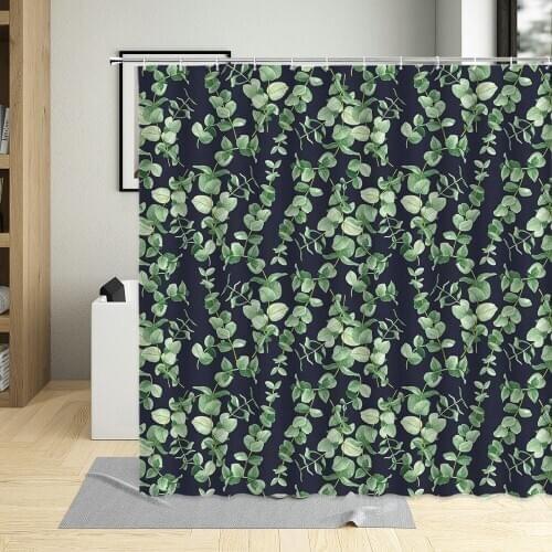 Natural Theme Shower Curtain Spring Abstract Green Leaves Cute Branch Leaf Plant Pastoral Bathroom Decor Waterproof Bath Curtain