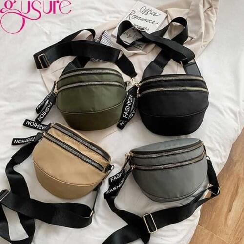 Gusure Luxury Casual Semicircle Handbags Women Wide Strap Designer Shoulder Crossbody Bag Ladies High Quality Nylon Pouch Bolsas