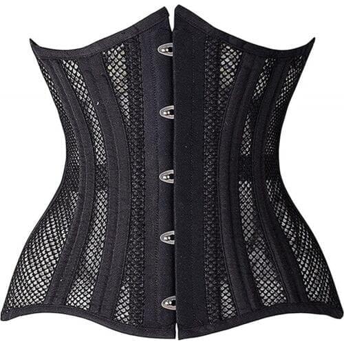 Womens Double 24 Steel Boned Corset Mesh Breathable Waist Training Cincher Control Underbust Sexy Corset & Bustiers Top