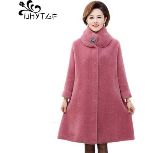 UHYTGF 5XL Plus size jacket woolen women coat luxury cashmere elegant Quality Mink Cashmere women Winter warm jacket women X720