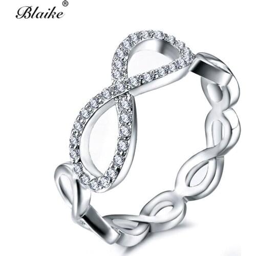 Blaike Unique Number 8 Shaped Infinity Rings For Women Silver Color White AAA Zircon Engagement Ring Wedding Gifts