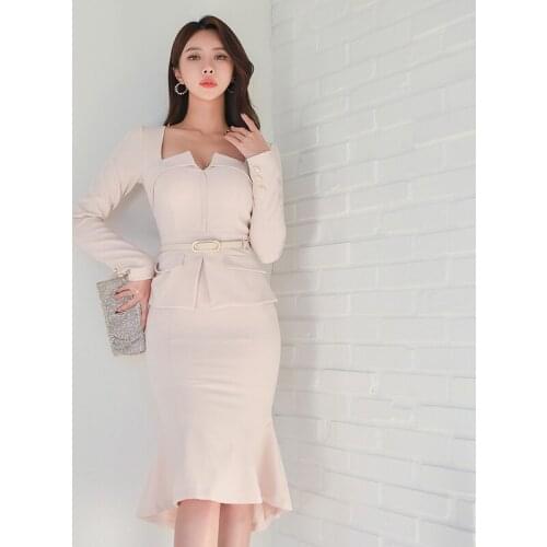 ZUOMAN Spring New 2021 Korean Womens Mermaid Dress Elegant Simple Vestidos Slim Business Office Lady Party Dresses
