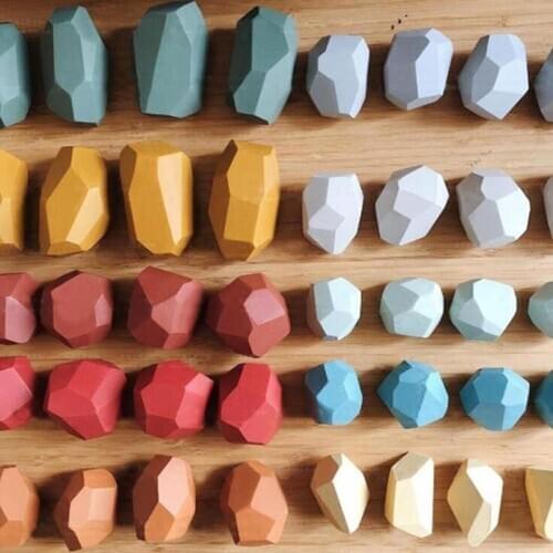 1 Set Wooden Stone Building Block Educational Toy Creative Nordic Style Stacking Game Rainbow Wooden Toy Gift