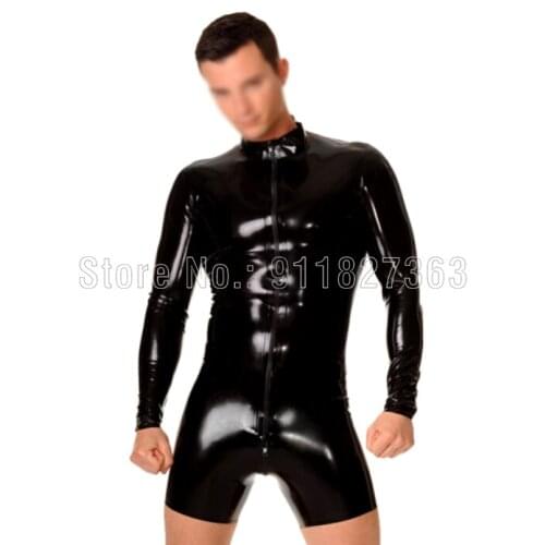 100% Latex Catsuit Men Long Sleeves Latex Bodysuit with Front Crotch Zipper Fetish Exotic Latex Jumpsuit Party Wear Customized