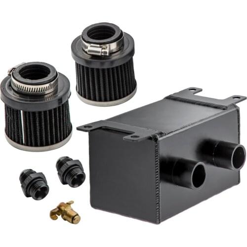 2 Port 10AN 1.2L Oil Catch Can Reservoir Tank Aluminum + Breather Filter Baffled