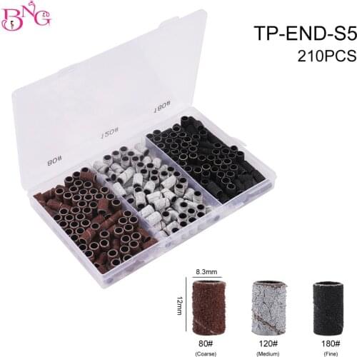 210Pcs/Box Sanding Bands Electric Nail Drill Bit Nail UV Gel Polish Removal Sand Circle Manicure Tool Accessories 80# 120# 180