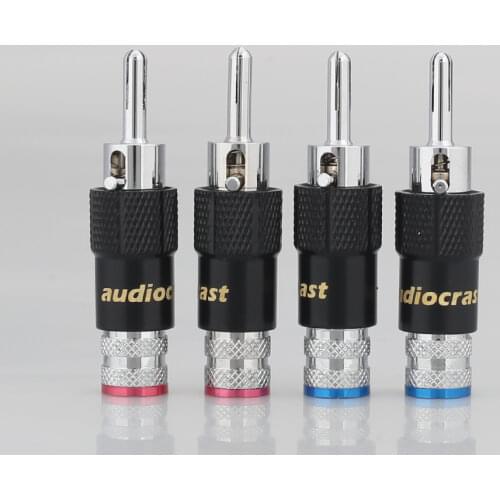 4xAudiocrast Rhodium Plated Audio Banana Speaker Plug Screw Locking 10mm Cable Wire Connector Speaker Cable Plug HIFI Diy