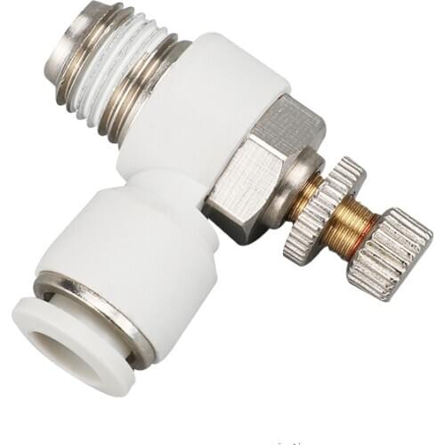 4 6 8 10 12mm Tube OD To 1/8" 1/4" 3/8" 1/2" BSP Male Push to Connect Air Flow Control Valve White Elbow Pneumatic Pipe Fitting