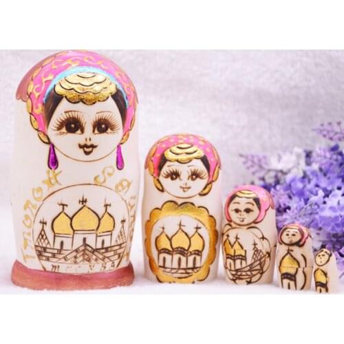 5pcs/set Castle Girls Matryoshka Doll Hand Paint Exquisite Nesting Dolls Babushka Russian Doll Children Education Toy Home Decor