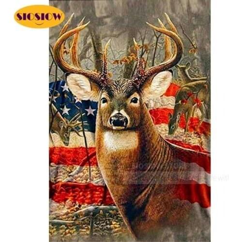 5D DIY Daimond Painting Cross Stitch Deer Flag Full Square Drill 3d Diamond Embroidery Elk Animals Decor Home Room New Arrivals