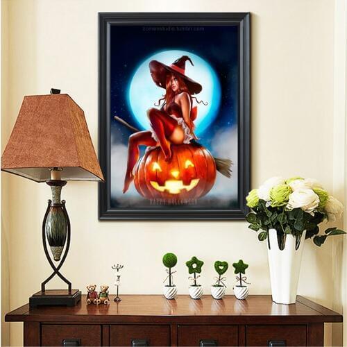DIY 5D Diamond Painting Halloween Witch Pumpkin Before Christmas Round Drill Crystal Mosaic Picture Halloween Diamond Embroidery