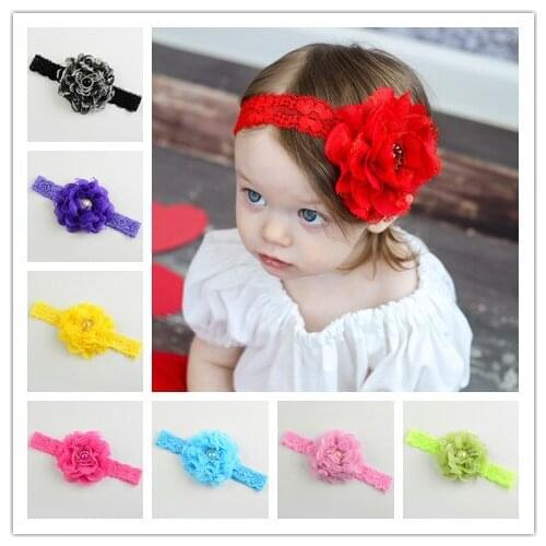 Hot New 160pc/lot 15" Hair Bows WIth Alloy Centre girl Chiffon Flower Top Quality Lace Headband Girls Head DIY Accessories FDA94