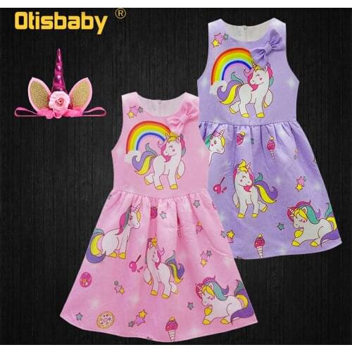Summer Baby Girls Unicorn Dress for Birthday Party Sweet Girl Cartoon Horse Clothes Children Christmas Halloween Birthday Party