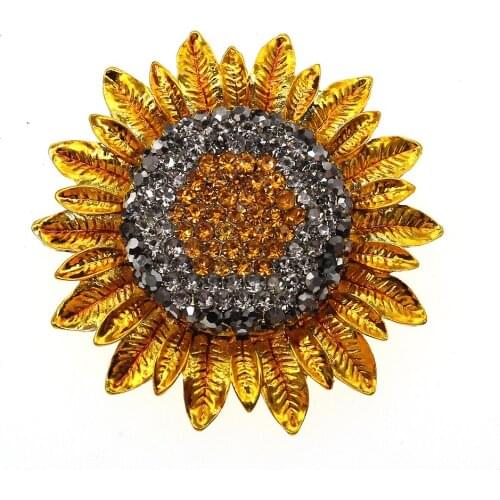 Elegant Rhinestone Sunflower Brooch 56mm Gold Plating Rhinestone Sunflower Brrooch For Women Wedding