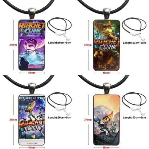 Game Ratchet And Clank For Women Girls Handmade Glass Cabochon Choker Pendant Rectangle Necklace Steel Color Jewelry