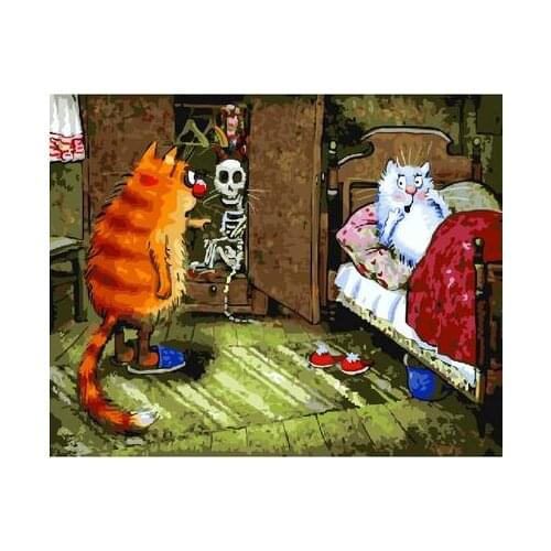 Cats Framed Oil Painting By Numbers Animal Pictures Canvas Painting For Living Room Wall Art Home Decor