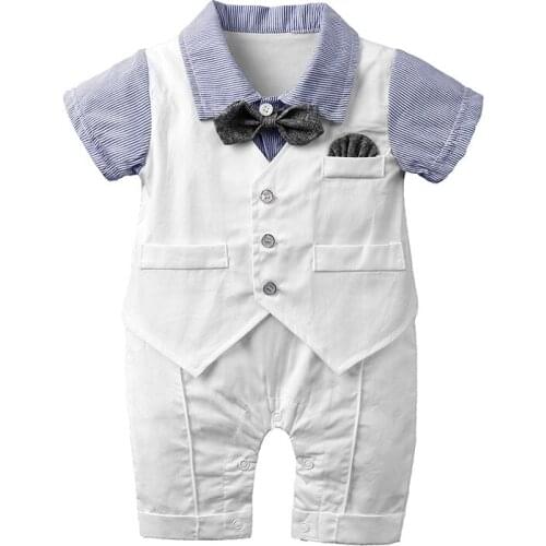 Infant Rompers Newborn Summer Baby Boys Clothes Tuxedo Cotton Costumes Tie Bowtie Kids' One Piece England Style