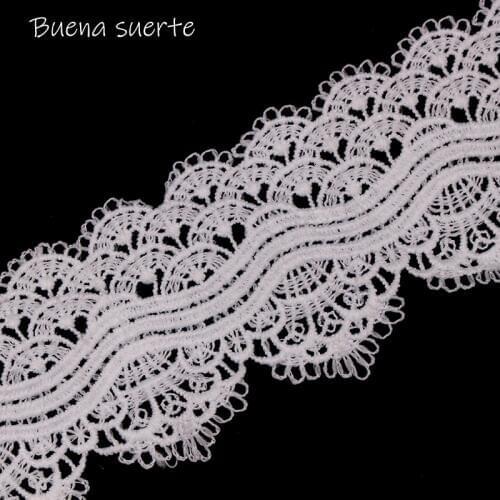 1y Soluble Wavy Flower Embroidered Micro Fabric Lace Trim Ribbon Handmade DIY Sewing Craft for Costume Hat Decoration 5.5cm