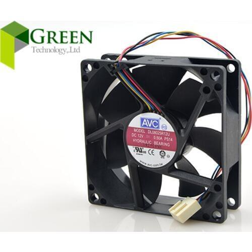 The Original AVC DL08025R12U 8025 80MM 80*80*25MM Comptuter CPU Case Cooling fan 12V 0.5A with 4pin pwm